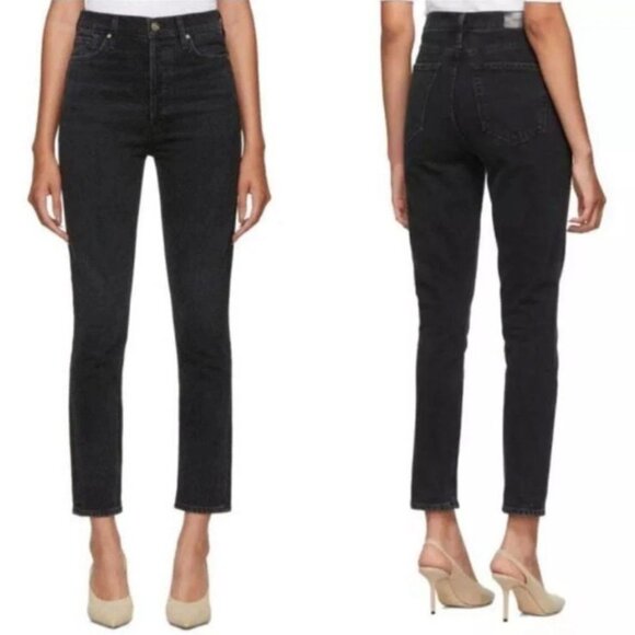 GOLDSIGN The High Rise Slim Button Fly Jeans in Slater Black Size 25 - Picture 1 of 9